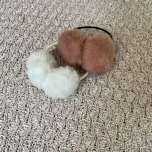 Nude peach color and white ear muffs cute for winter :)